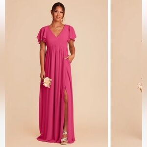 Birdy Grey Hannah Empire Dress Chiffon Fuchsia Flutter Sleeve Maternity Small